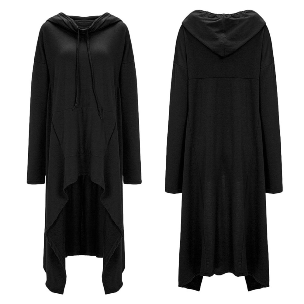 Asymmetrical High Lo Maxi Hoodie Tunic Dress Black - Picture 5 of 6